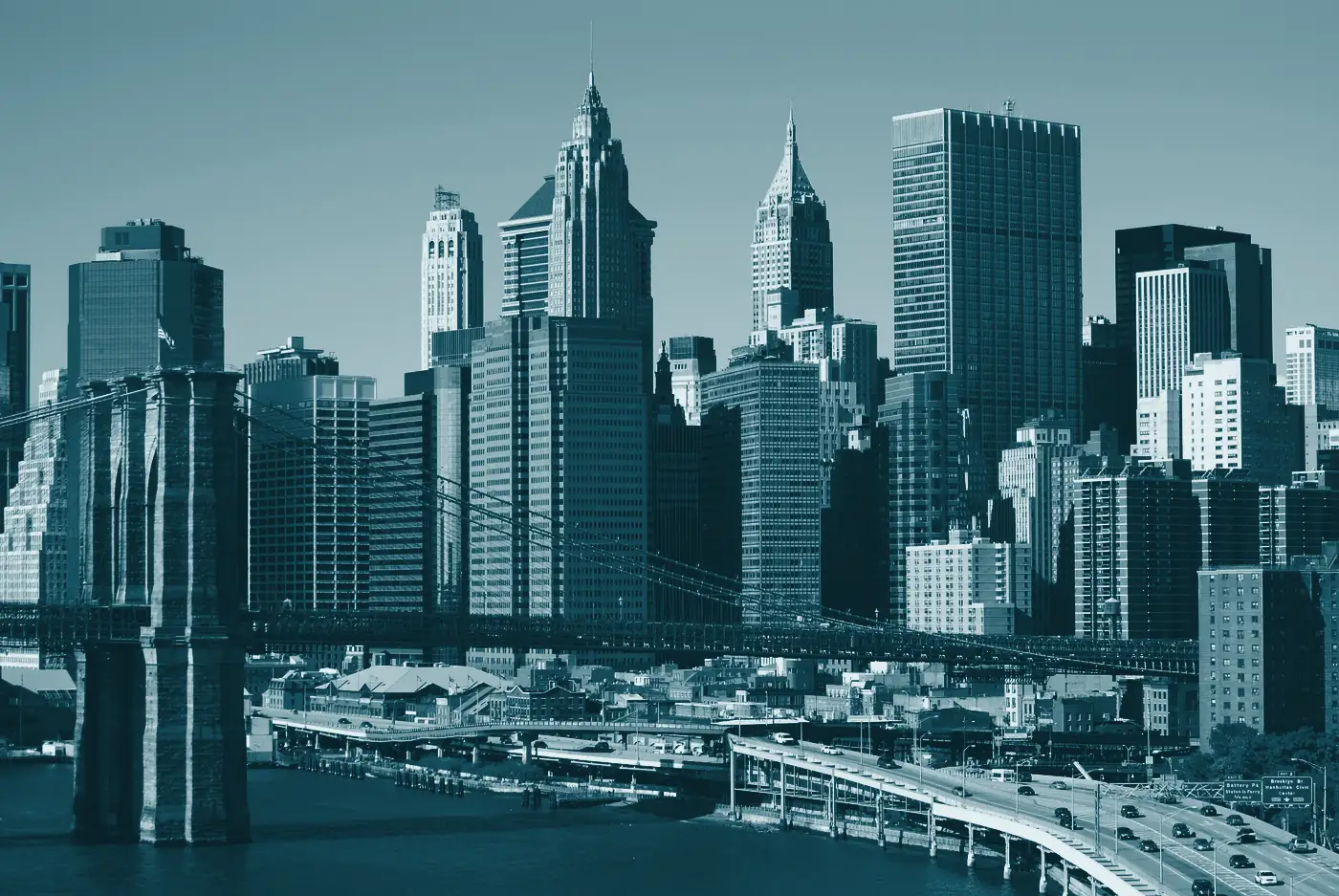 Lower Manhattan skyline and the Brooklyn Bridge